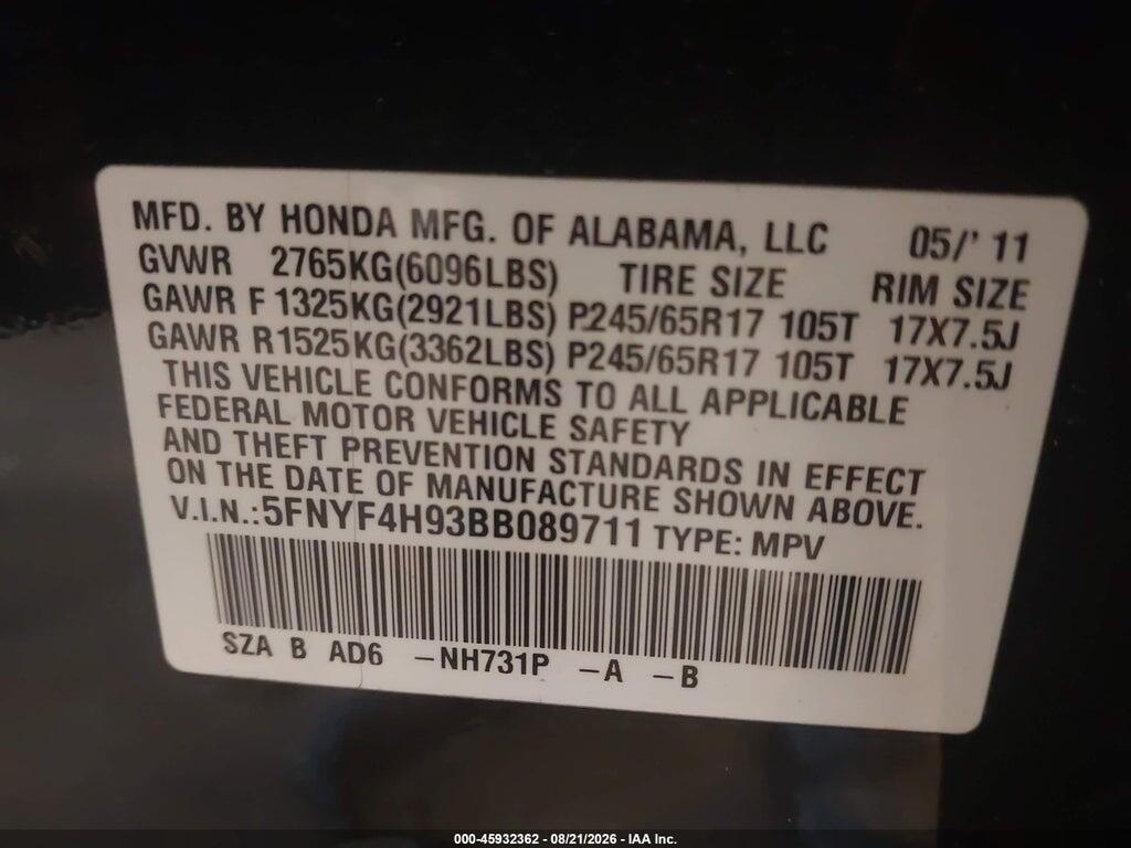 5FNYF4H93BB089711 2011 HONDA PILOT photo no. 9