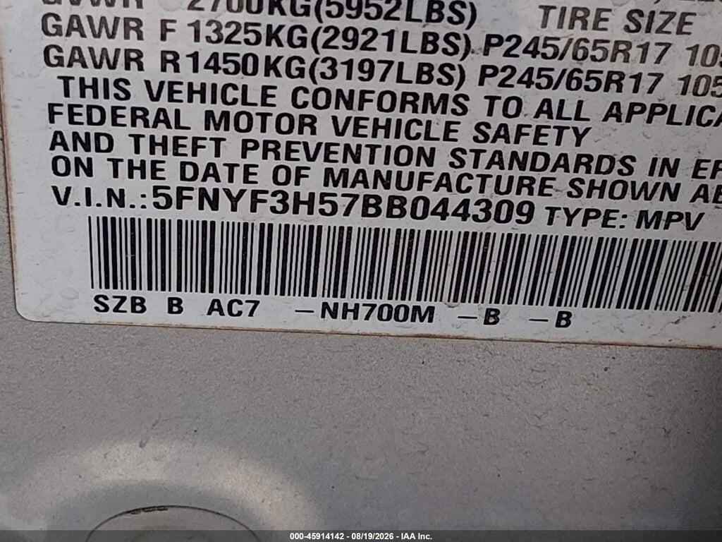 5FNYF3H57BB044309 2011 HONDA PILOT photo no. 9