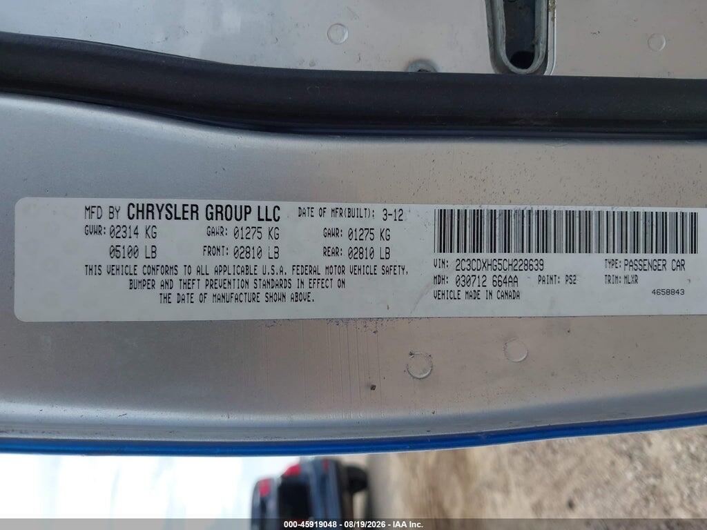 2C3CDXHG5CH228639 2012 DODGE CHARGER photo no. 9