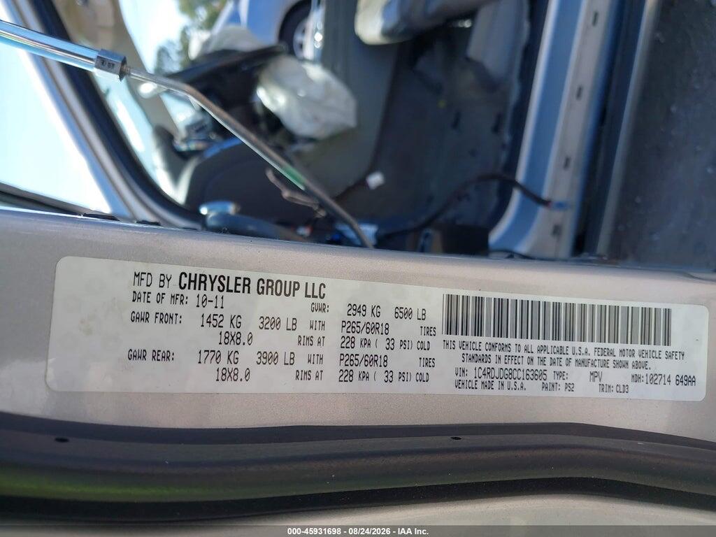 1C4RDJDG8CC163605 2012 DODGE DURANGO photo no. 9