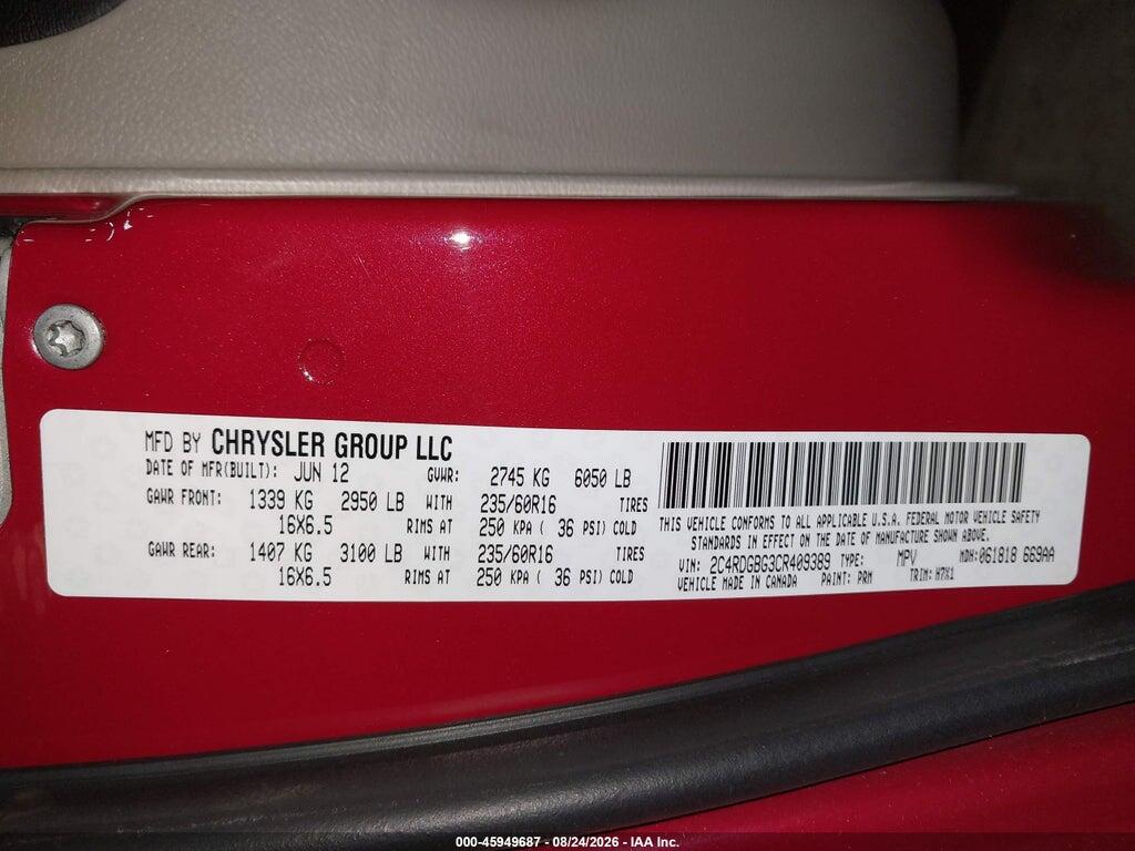 2C4RDGBG3CR409389 2012 DODGE GRAND CARAVAN photo no. 9