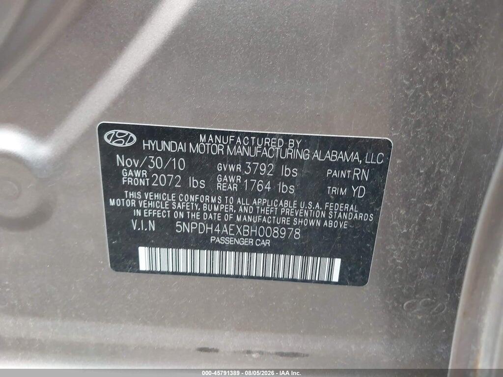 5NPDH4AEXBH008978 2011 HYUNDAI ELANTRA photo no. 9