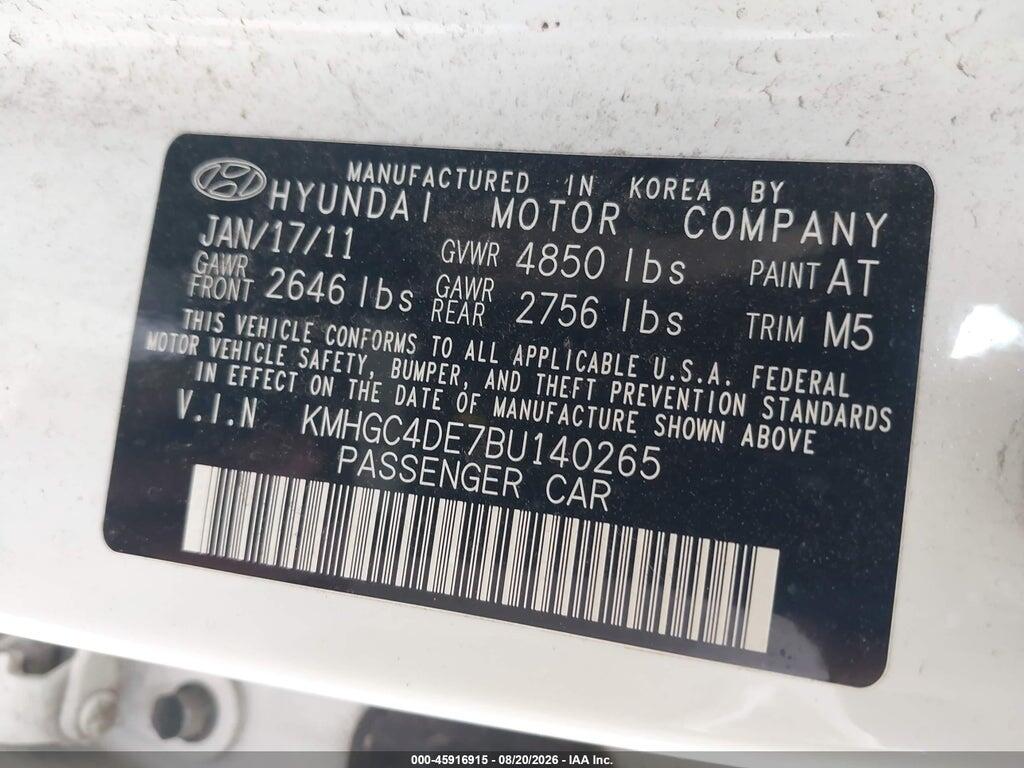 KMHGC4DE7BU140265 2011 HYUNDAI GENESIS photo no. 9