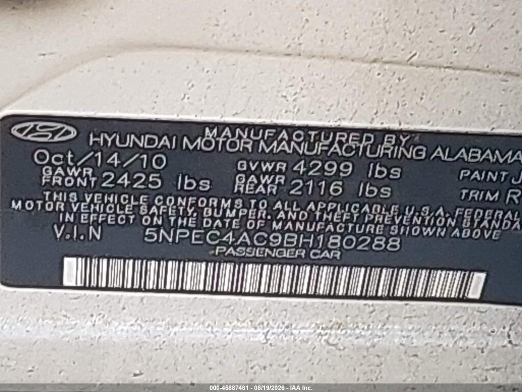 5NPEC4AC9BH180288 2011 HYUNDAI SONATA photo no. 9