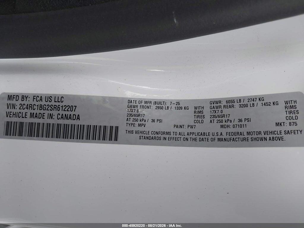 2C4RC1BG2SR612207 2025 CHRYSLER PACIFICA photo no. 9