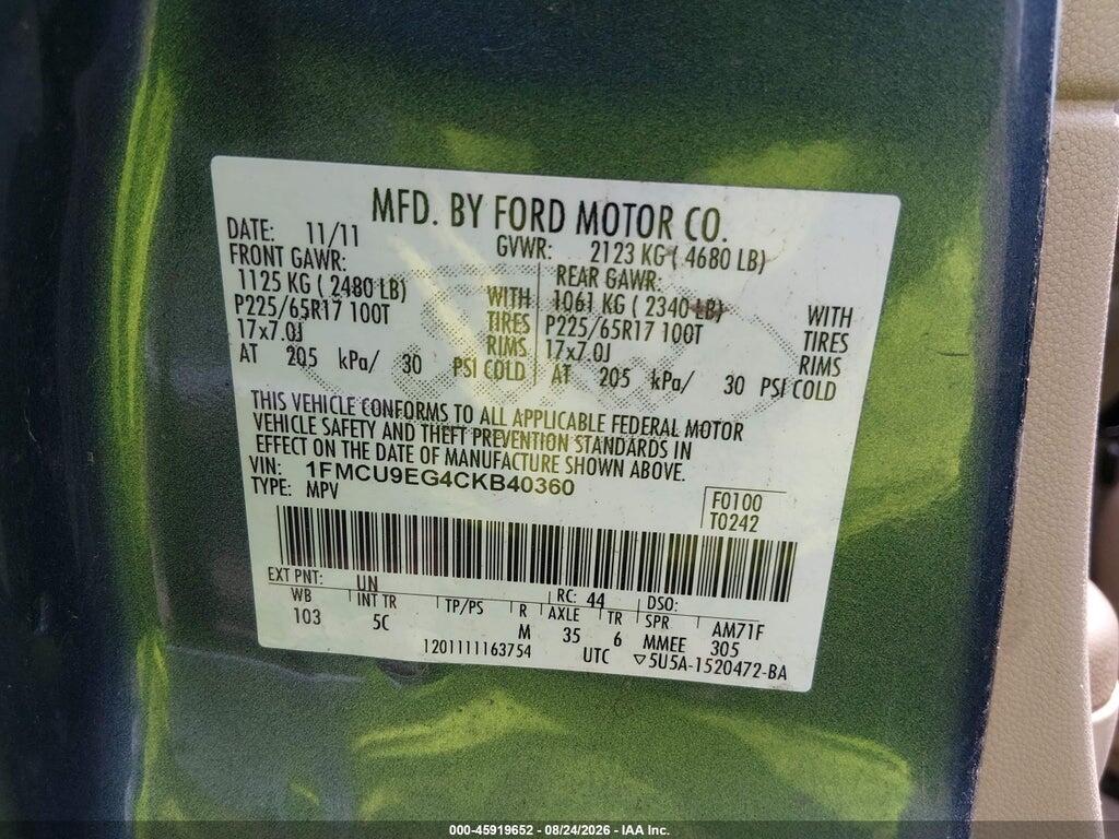 1FMCU9EG4CKB40360 2012 FORD ESCAPE photo no. 9