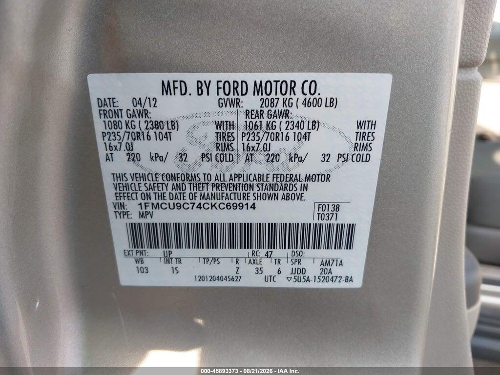 1FMCU9C74CKC69914 2012 FORD ESCAPE photo no. 9