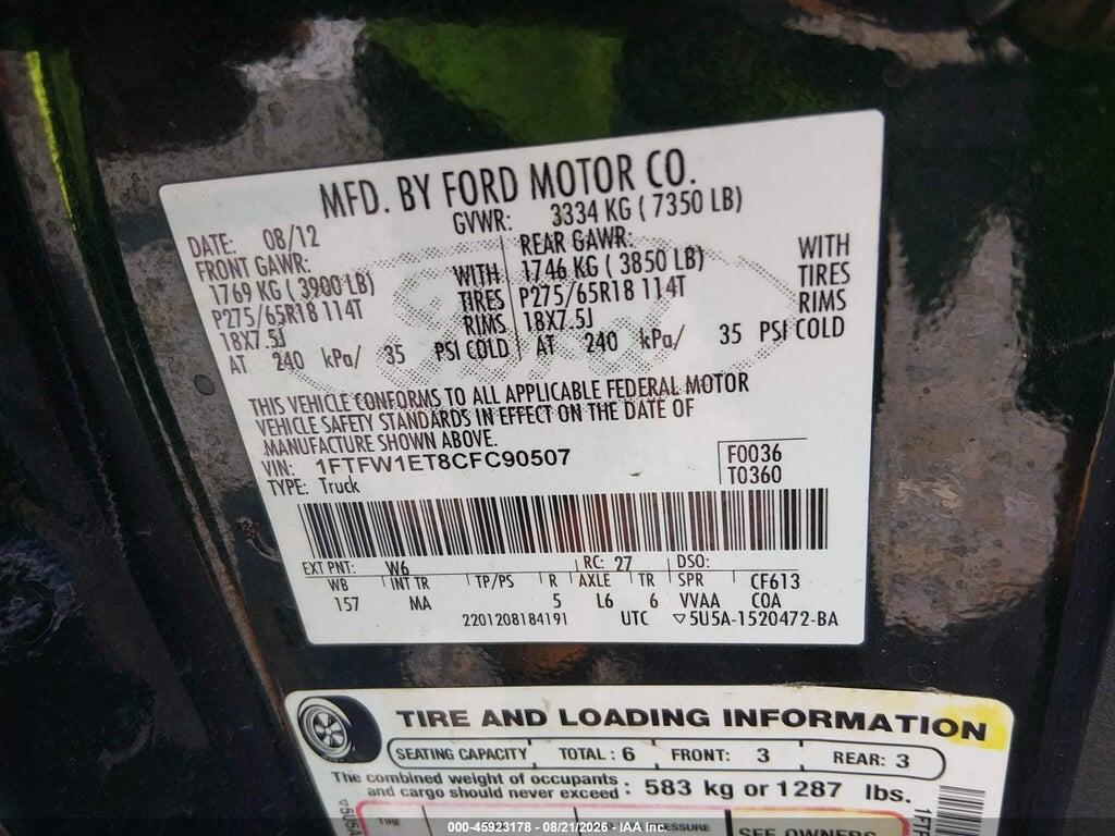 1FTFW1ET8CFC90507 2012 FORD F-150 photo no. 9