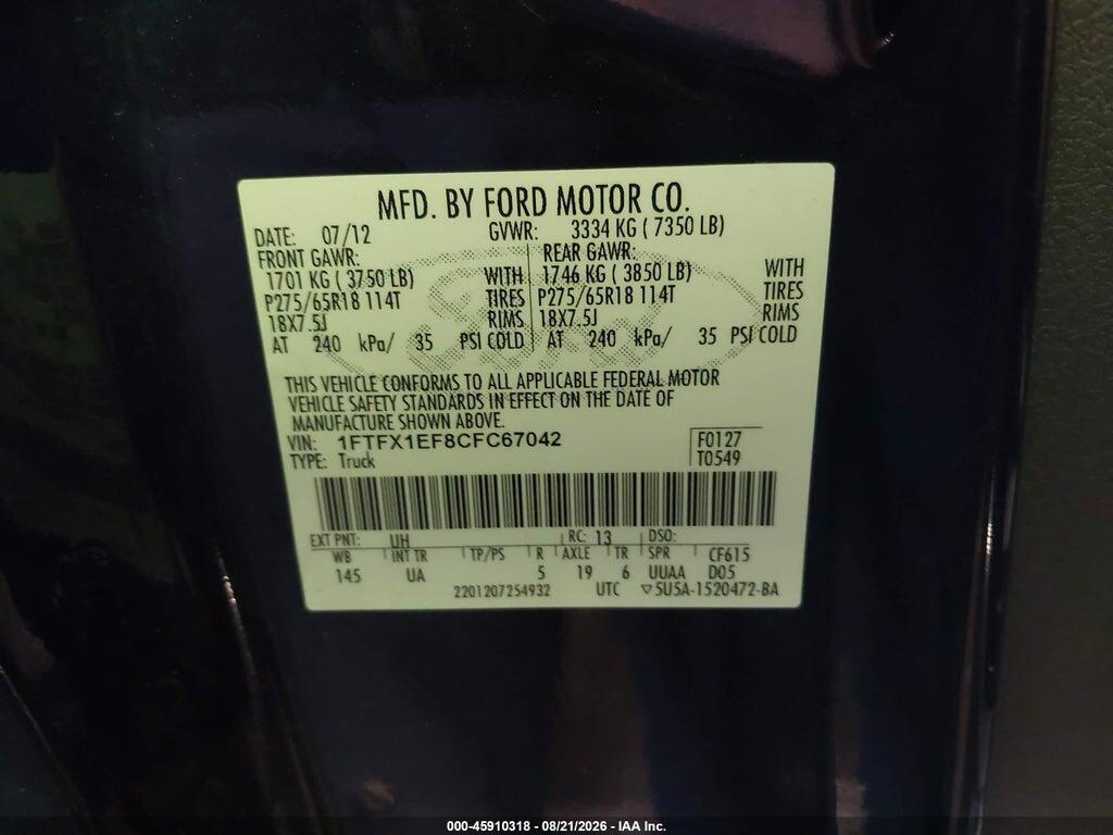 1FTFX1EF8CFC67042 2012 FORD F-150 photo no. 9