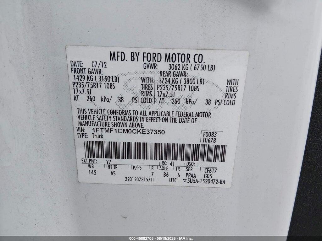 1FTMF1CM0CKE37350 2012 FORD F-150 photo no. 9