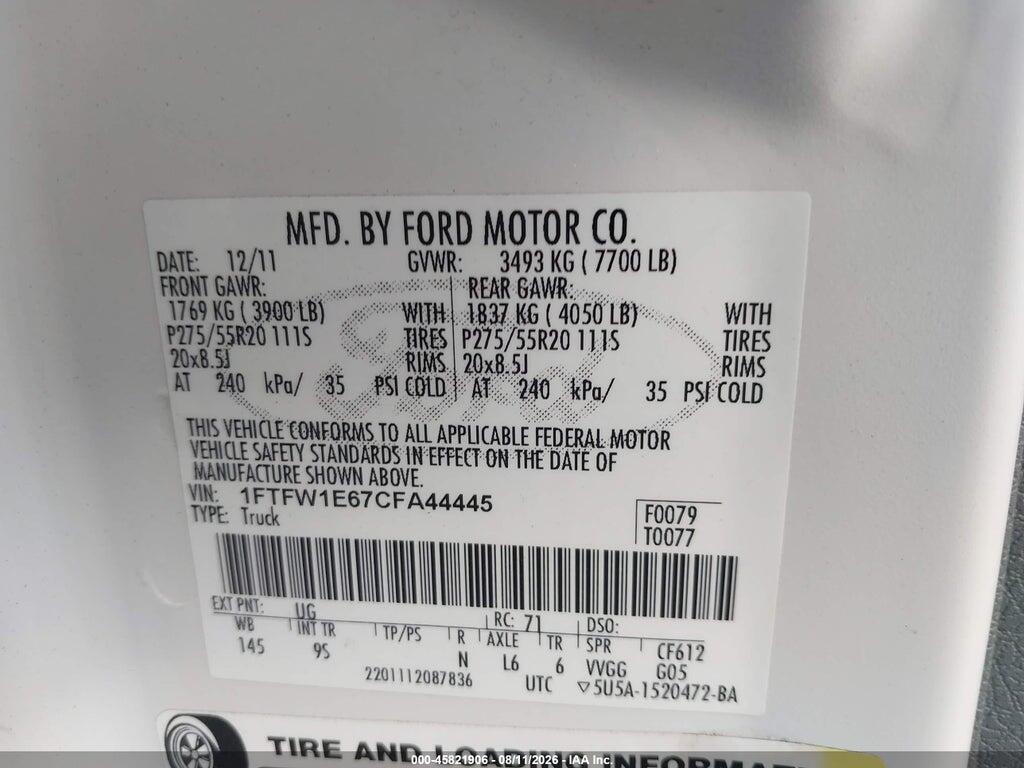 1FTFW1E67CFA44445 2012 FORD F-150 photo no. 9