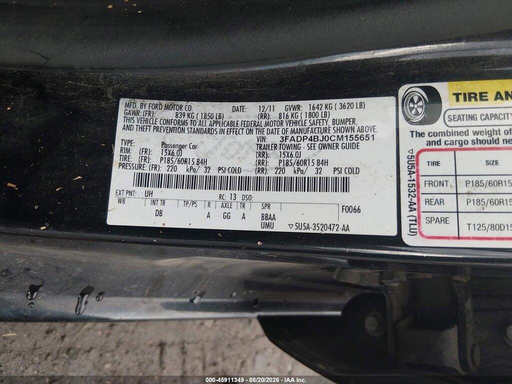 3FADP4BJ0CM155651 2012 FORD FIESTA photo no. 9
