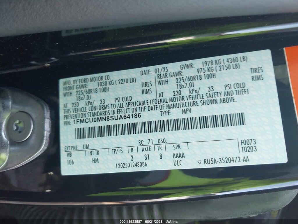 1FMCU0MN8SUA64186 2025 FORD ESCAPE photo no. 9