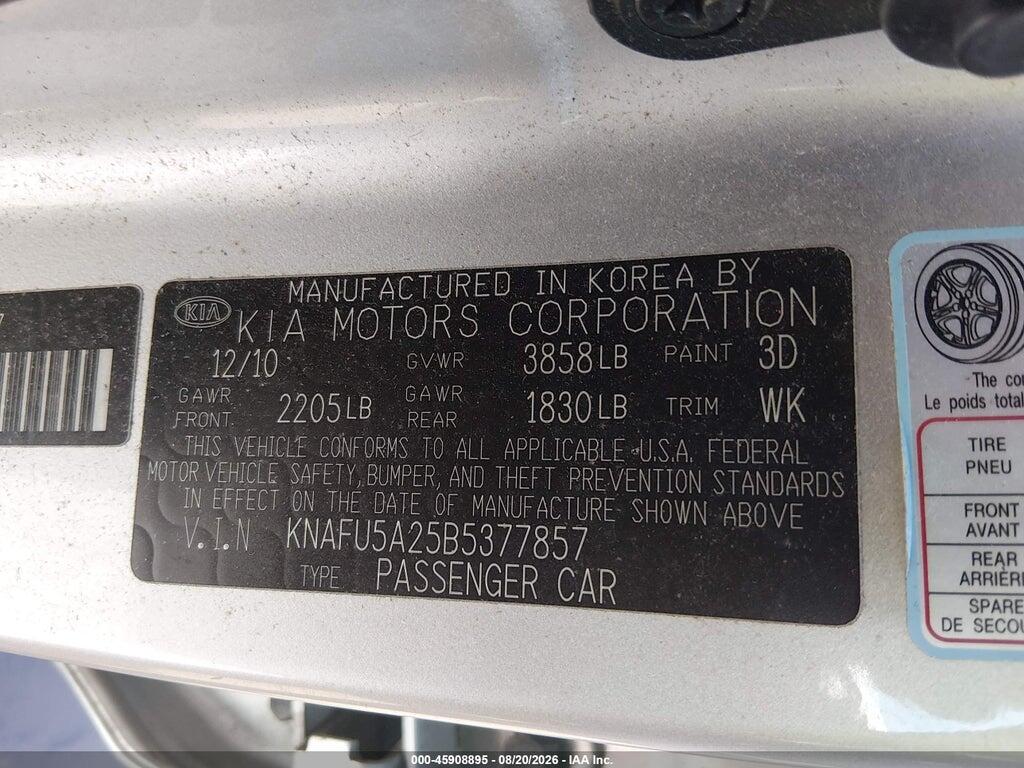 KNAFU5A25B5377857 2011 KIA FORTE photo no. 9