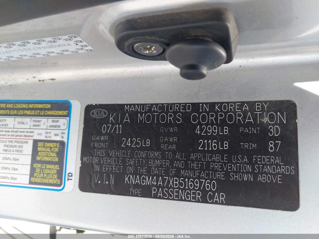 KNAGM4A7XB5169760 2011 KIA OPTIMA photo no. 9