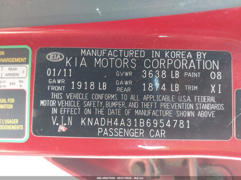 KNADH4A31B6954781 2011 KIA RIO photo no. 9