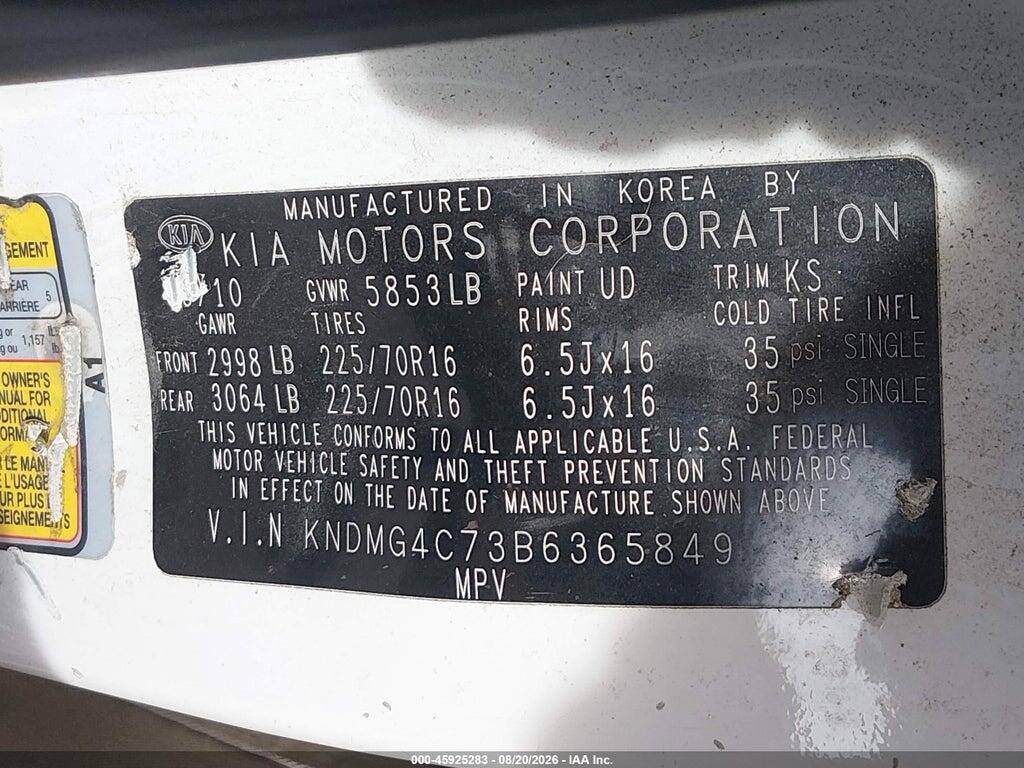 KNDMG4C73B6365849 2011 KIA SEDONA photo no. 9