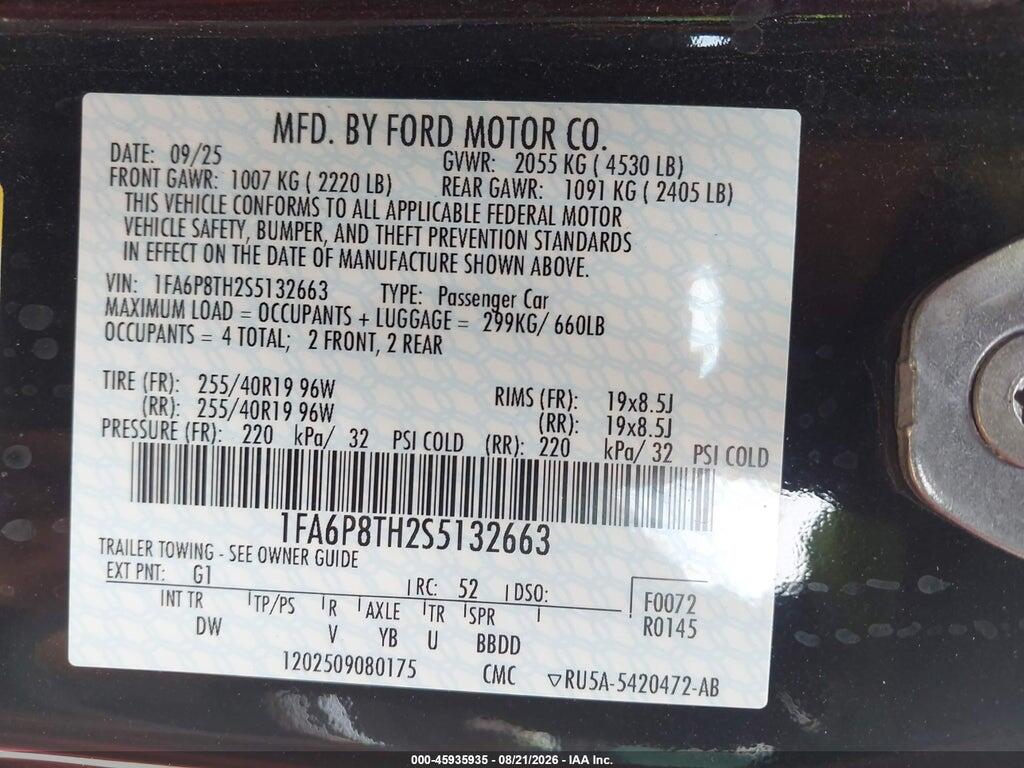 1FA6P8TH2S5132663 2025 FORD MUSTANG photo no. 9