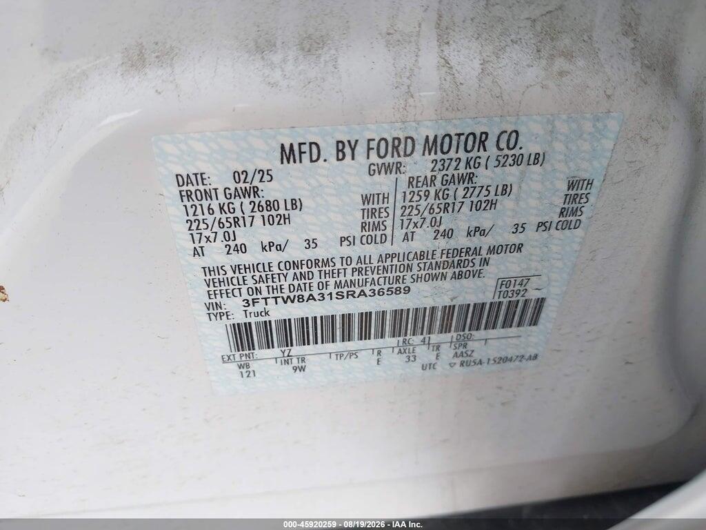 3FTTW8A31SRA36589 2025 FORD MAVERICK photo no. 9