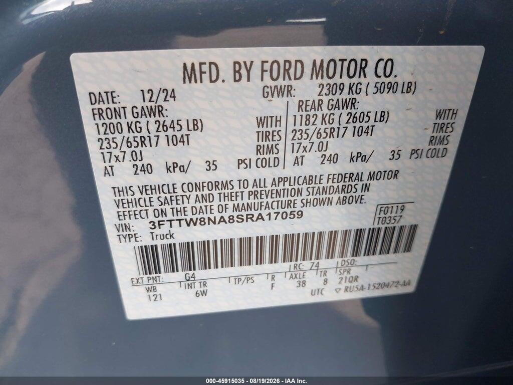 3FTTW8NA8SRA17059 2025 FORD MAVERICK photo no. 9