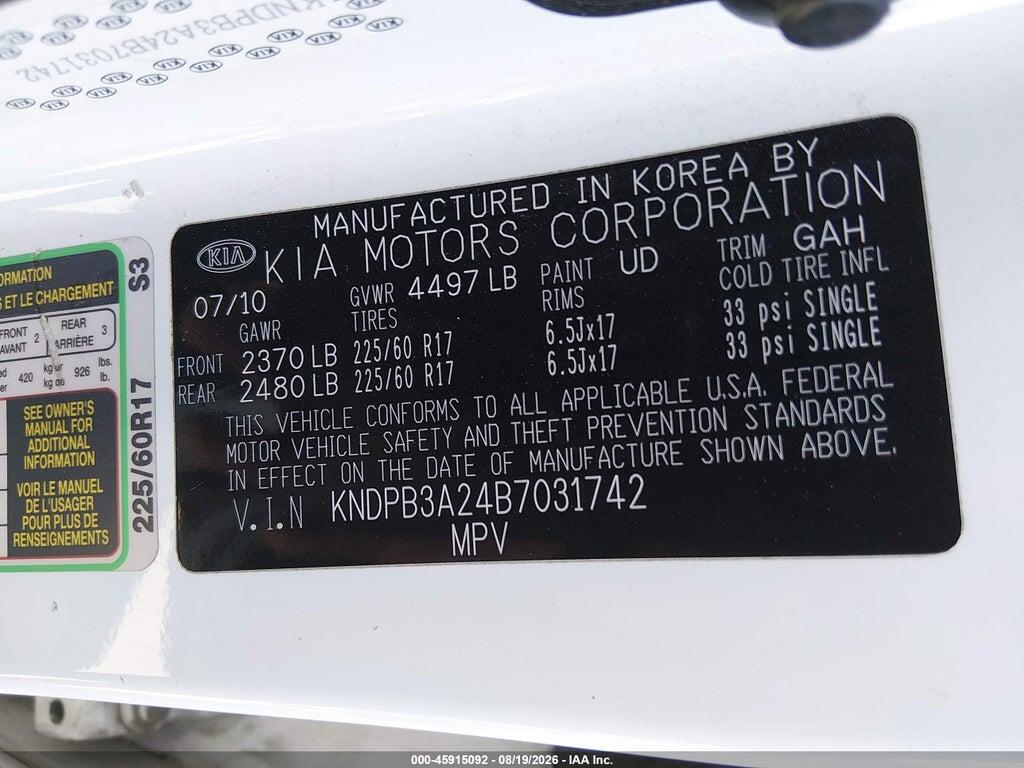 KNDPB3A24B7031742 2011 KIA SPORTAGE photo no. 9