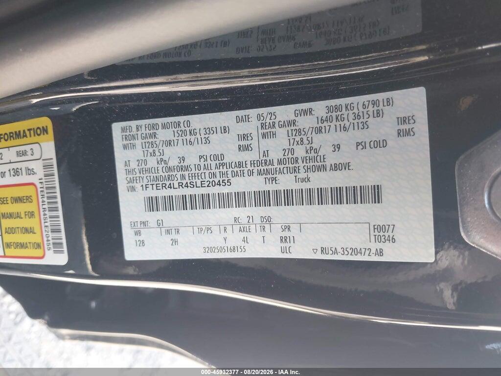 1FTER4LR4SLE20455 2025 FORD RANGER photo no. 9