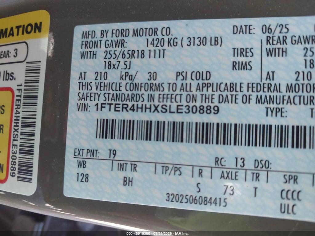 1FTER4HHXSLE30889 2025 FORD RANGER photo no. 9