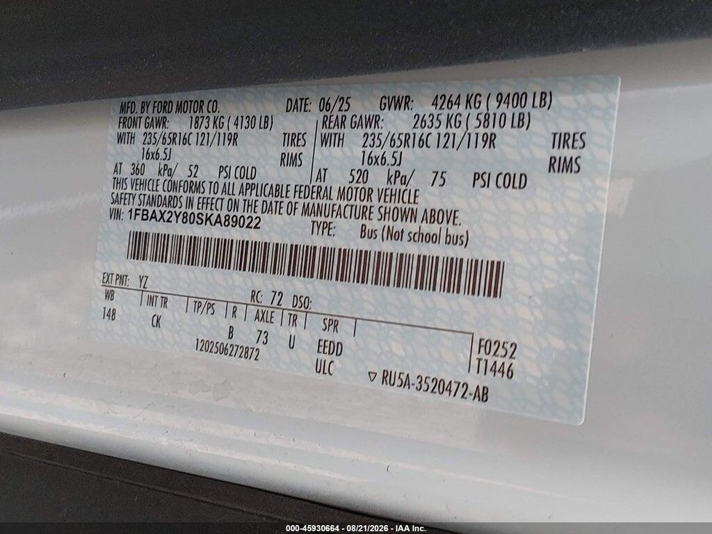 1FBAX2Y80SKA89022 2025 FORD TRANSIT-350 PASSENGER VAN photo no. 8