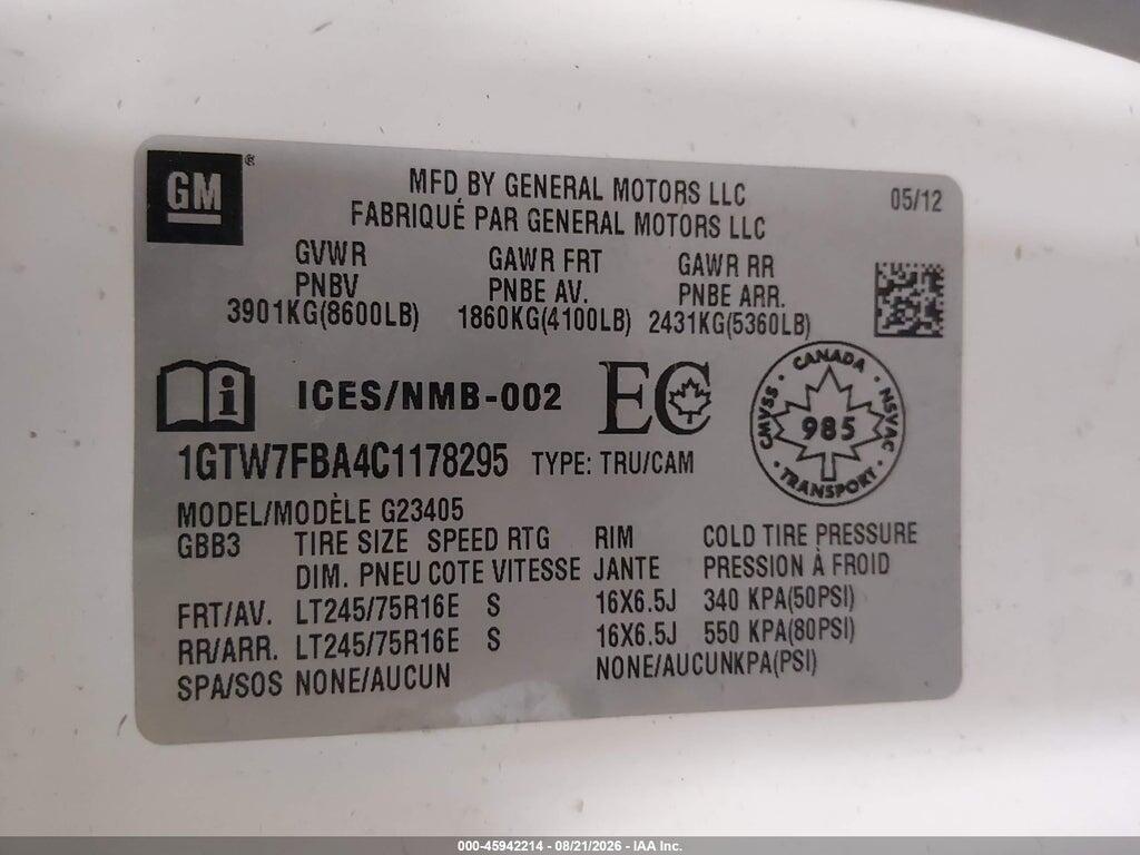1GTW7FBA4C1178295 2012 GMC SAVANA 2500 photo no. 9