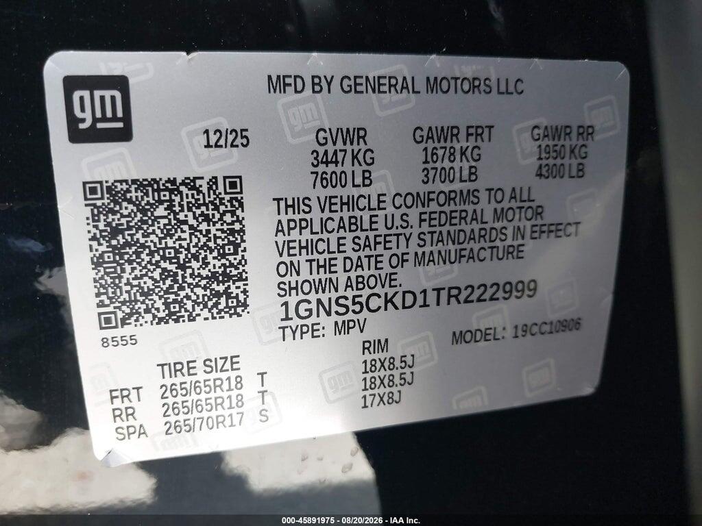 1GN55CKD1TR222999 2026 CHEVROLET SUBURBAN photo no. 9