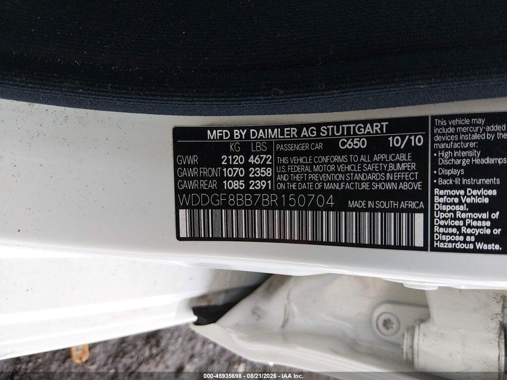WDDGF8BB7BR150704 2011 MERCEDES-BENZ C 300 photo no. 9