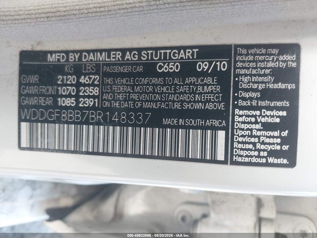 WDDGF8BB7BR148337 2011 MERCEDES-BENZ C 300 photo no. 9