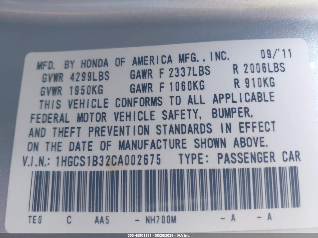 1HGCS1B32CA002675 2012 HONDA ACCORD photo no. 9