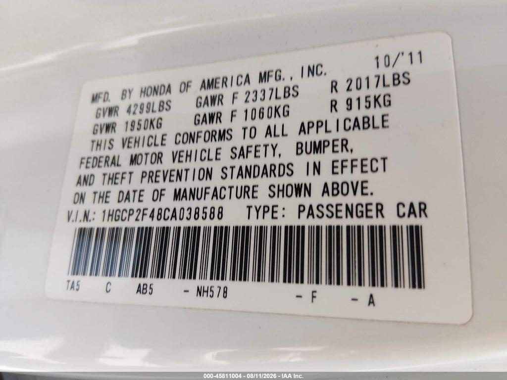 1HGCP2F48CA038588 2012 HONDA ACCORD photo no. 9