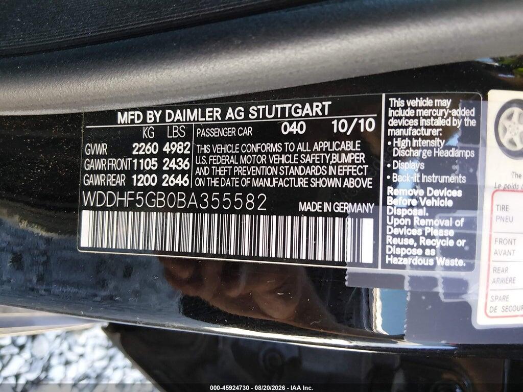 WDDHF5GB0BA355582 2011 MERCEDES-BENZ E 350 photo no. 9
