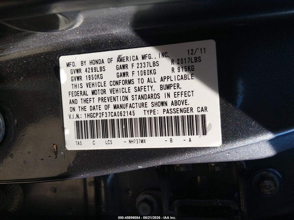 1HGCP2F37CA062145 2012 HONDA ACCORD SDN photo no. 9
