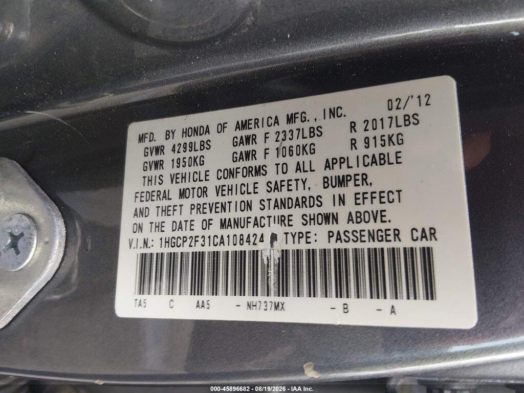 1HGCP2F31CA108424 2012 HONDA ACCORD SDN photo no. 9