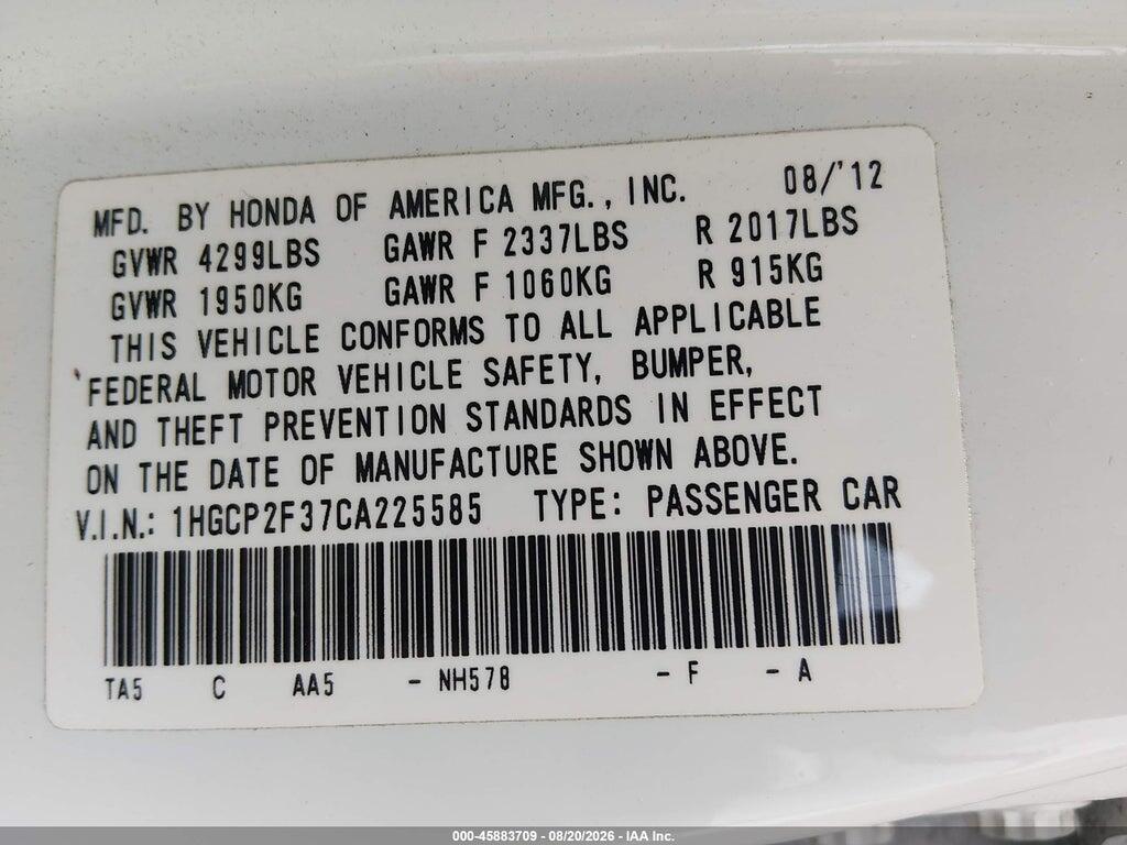 1HGCP2F37CA225585 2012 HONDA ACCORD SDN photo no. 9