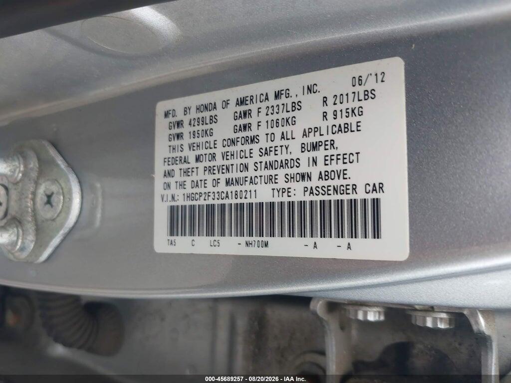 1HGCP2F33CA180211 2012 HONDA ACCORD SDN photo no. 9