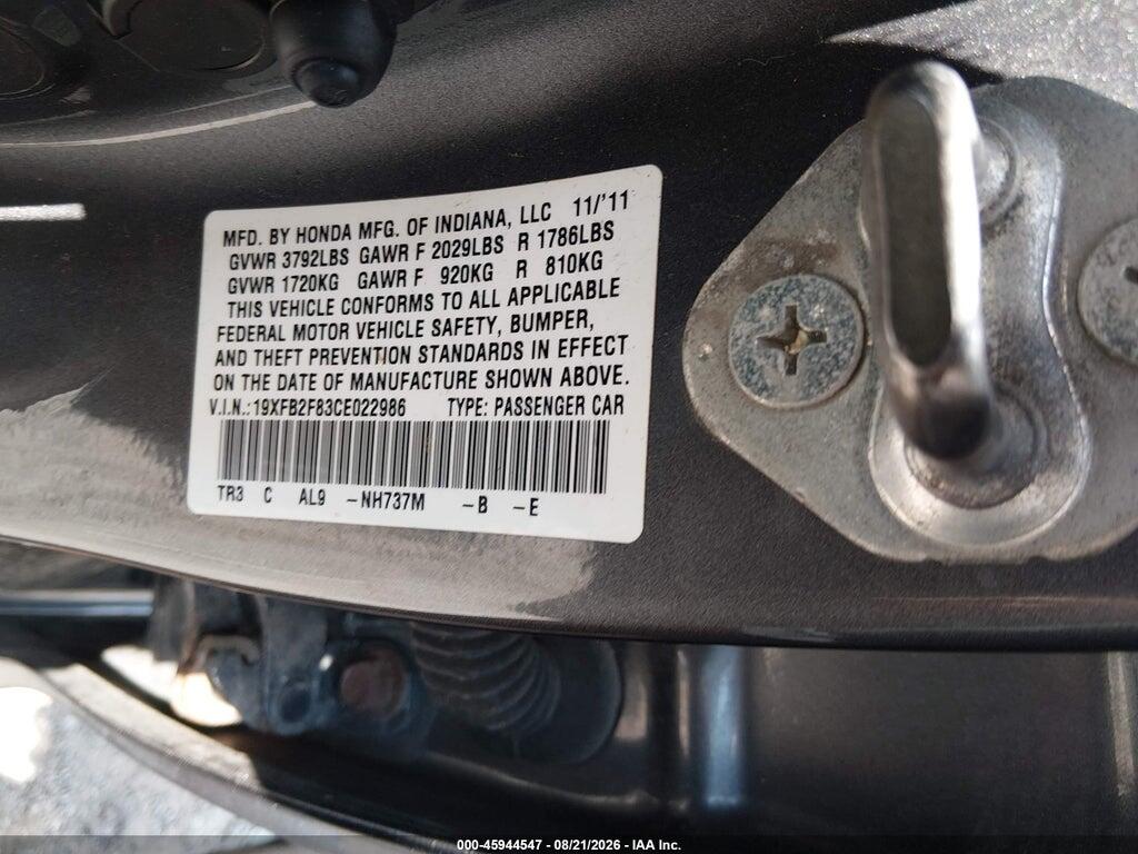 19XFB2F83CE022986 2012 HONDA CIVIC photo no. 9