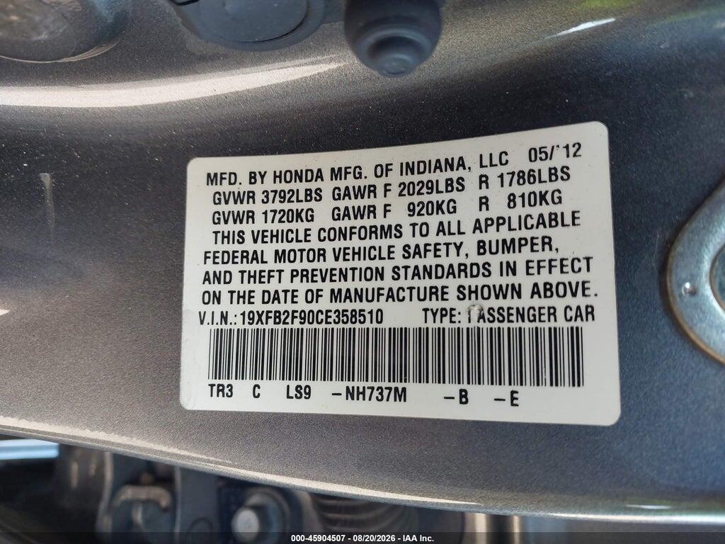 19XFB2F90CE358510 2012 HONDA CIVIC photo no. 9