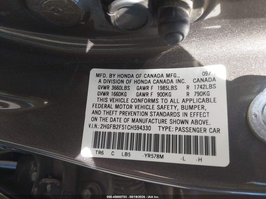 2HGFB2F51CH594330 2012 HONDA CIVIC photo no. 9