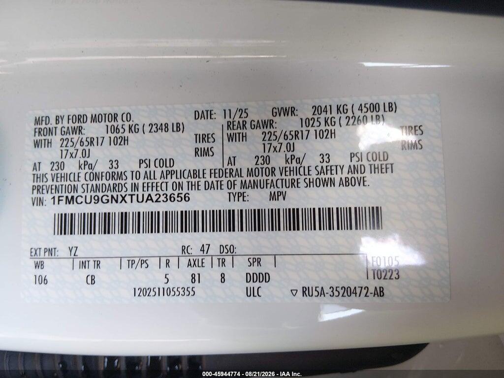 1FMCU9GNXTUA23656 2026 FORD ESCAPE photo no. 9