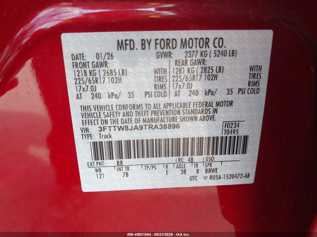 3FTTW8JA9TRA38896 2026 FORD MAVERICK photo no. 9