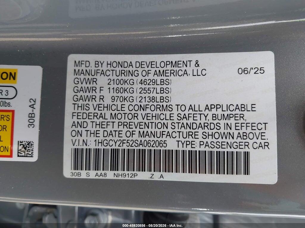 1HGCY2F52SA062065 2025 HONDA ACCORD HYBRID photo no. 9
