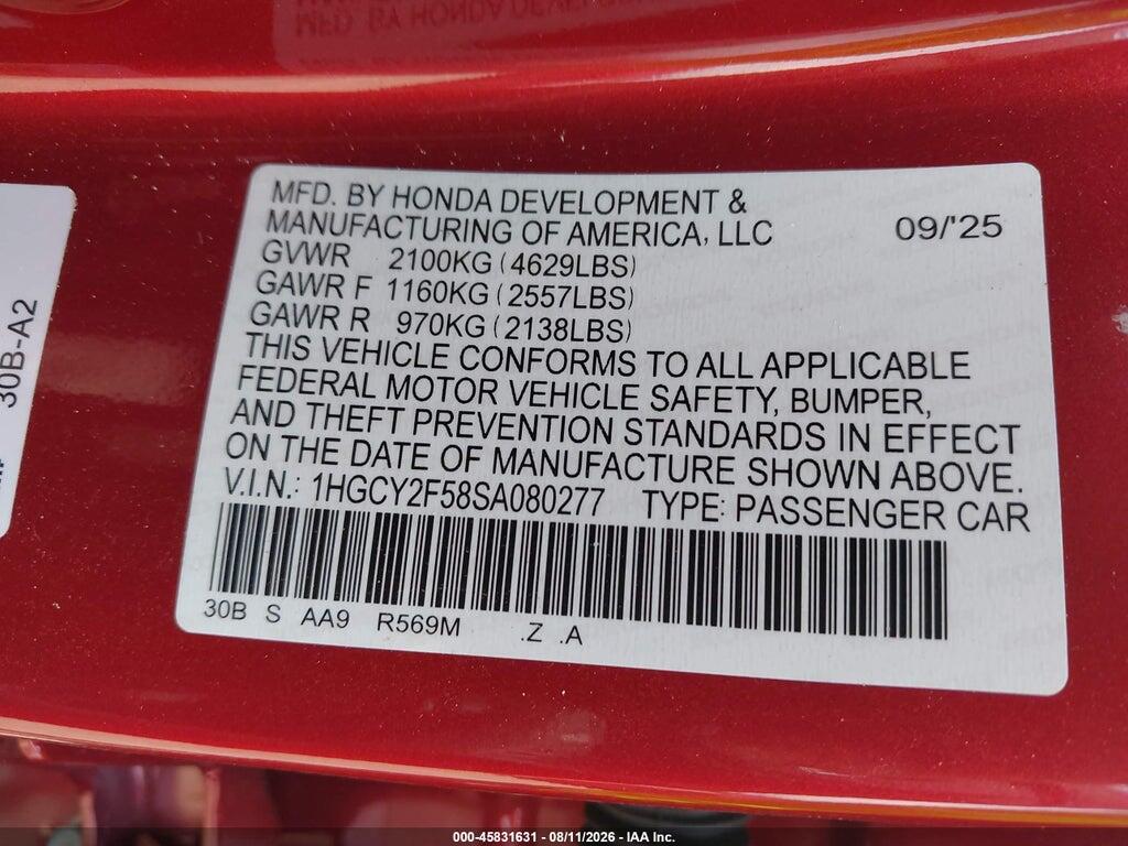 1HGCY2F58SA080277 2025 HONDA ACCORD HYBRID photo no. 9