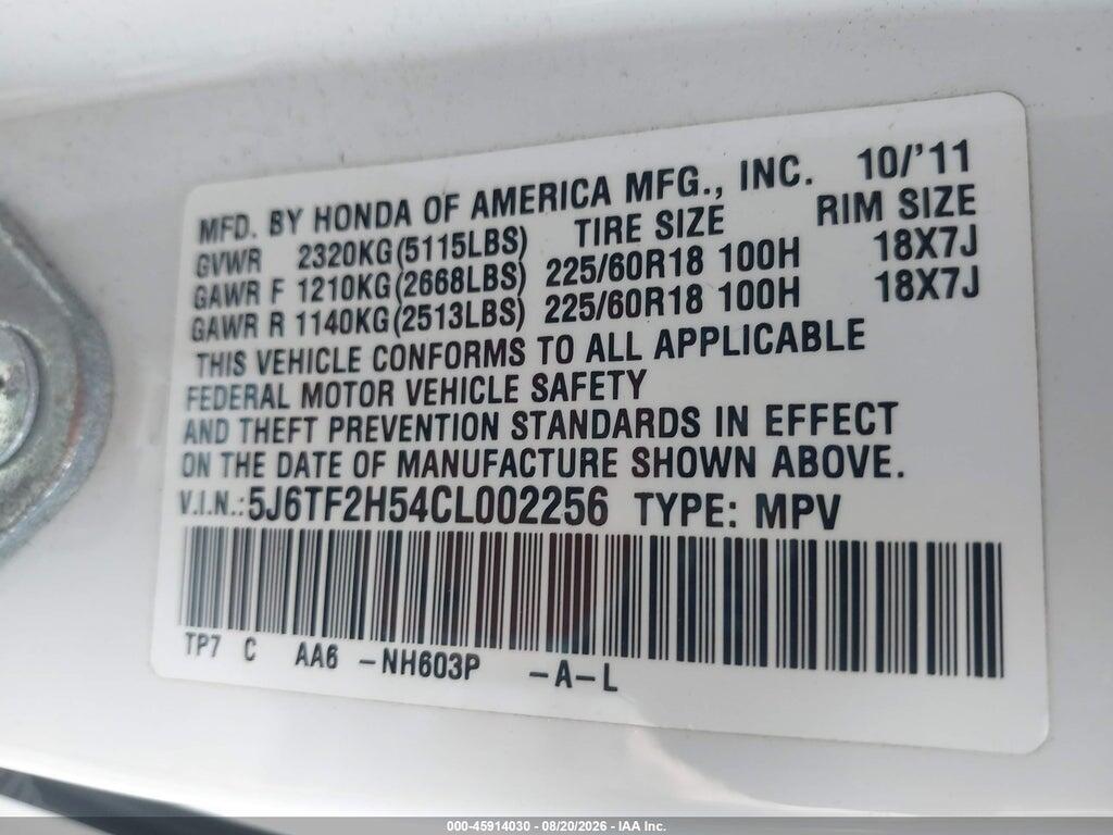 5J6TF2H54CL002256 2012 HONDA CROSSTOUR photo no. 9