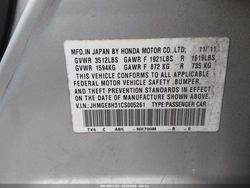 JHMGE8H31CS005261 2012 HONDA FIT photo no. 9