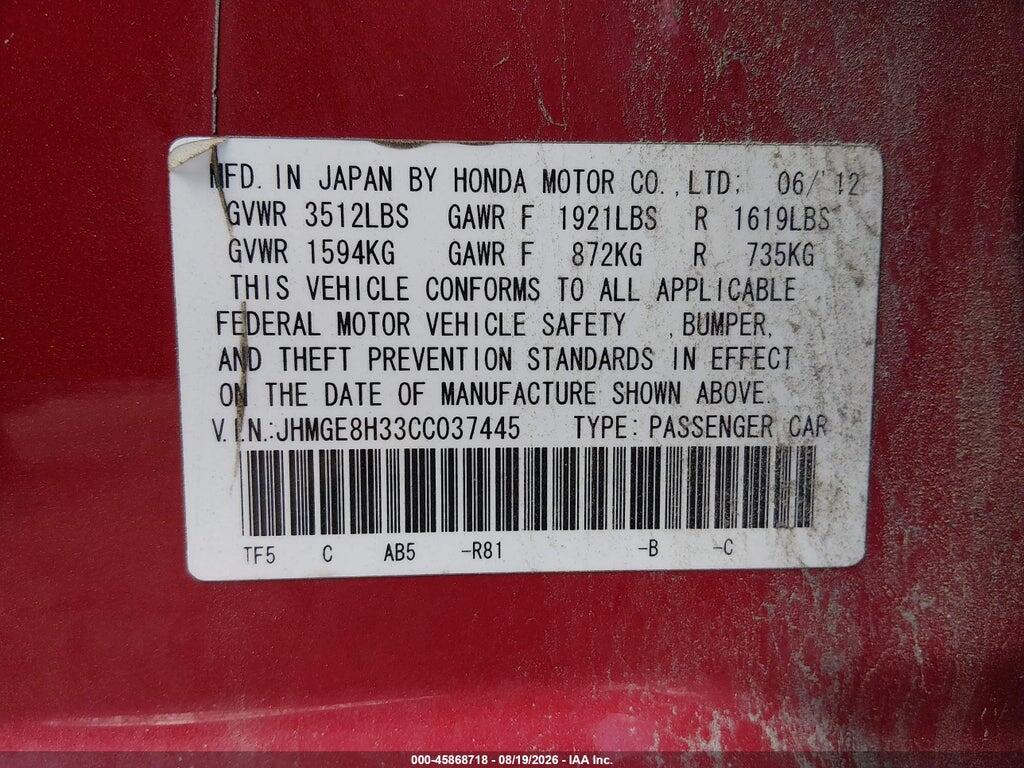 JHMGE8H33CC037445 2012 HONDA FIT photo no. 9