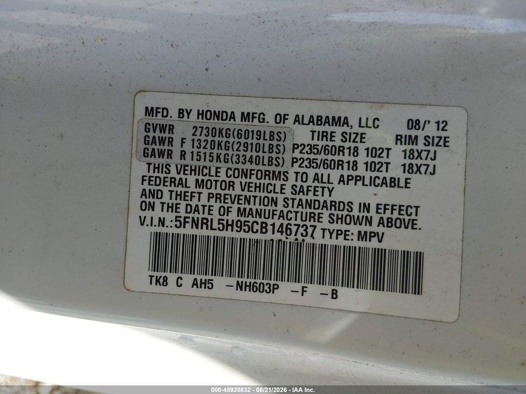 5FNRL5H95CB146737 2012 HONDA ODYSSEY photo no. 9
